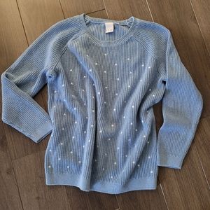 Elle Blue Cotton Knitted Dot Sweater